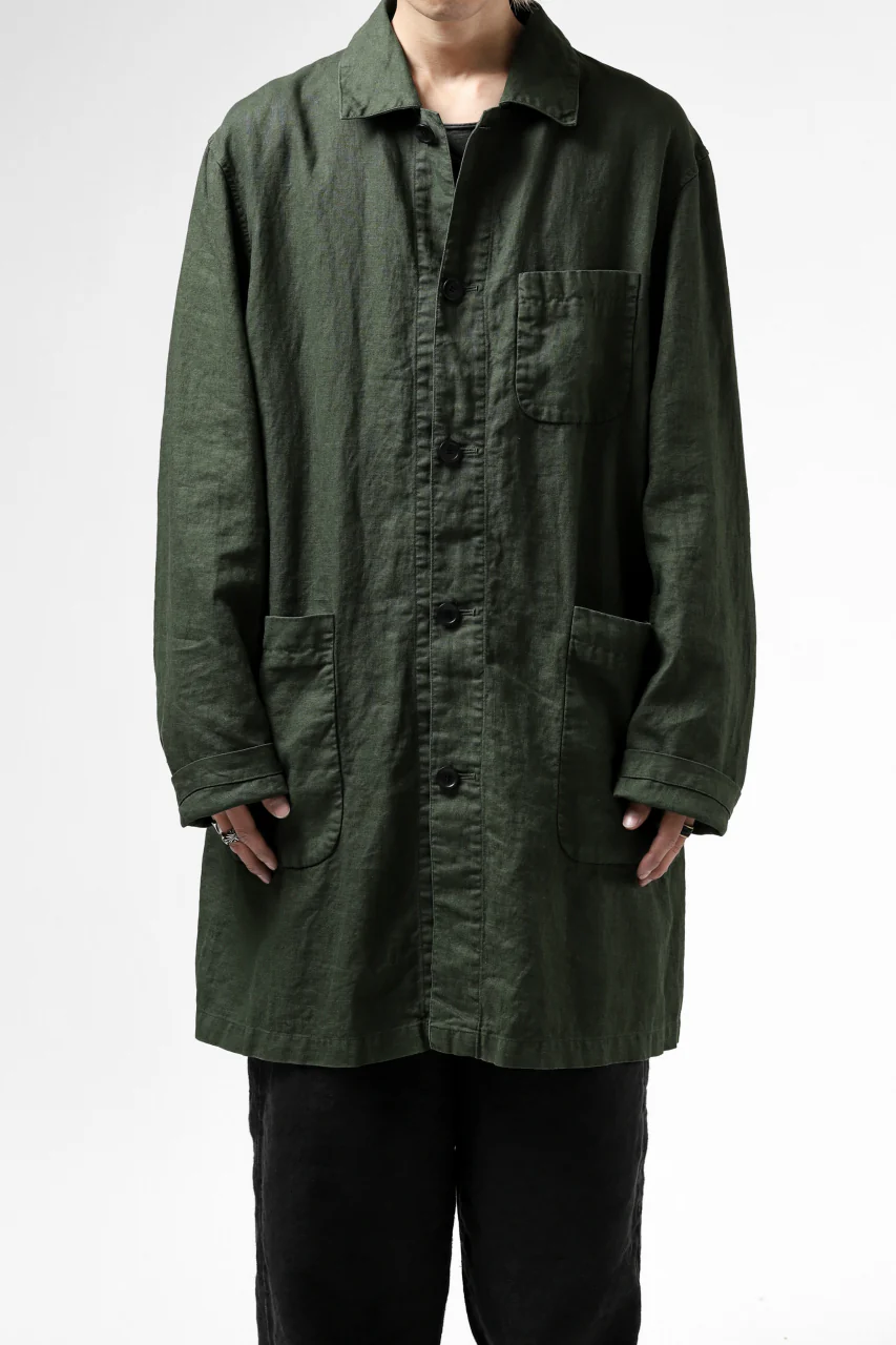 ISAMU KATAYAMA BACKLASH WORK COAT / GARMENT NATURAL DYED LINEN (LEAF) - Image 5