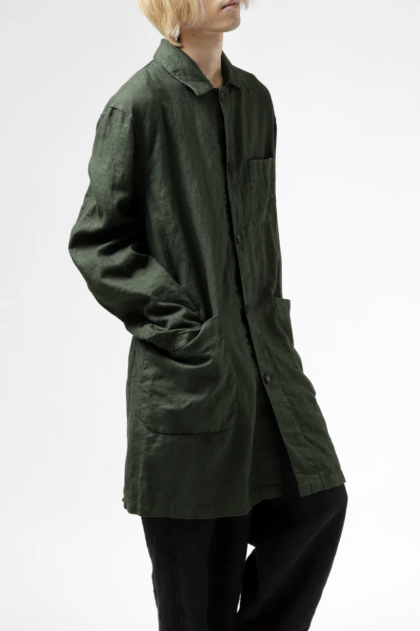 ISAMU KATAYAMA BACKLASH WORK COAT / GARMENT NATURAL DYED LINEN (LEAF) - Image 8