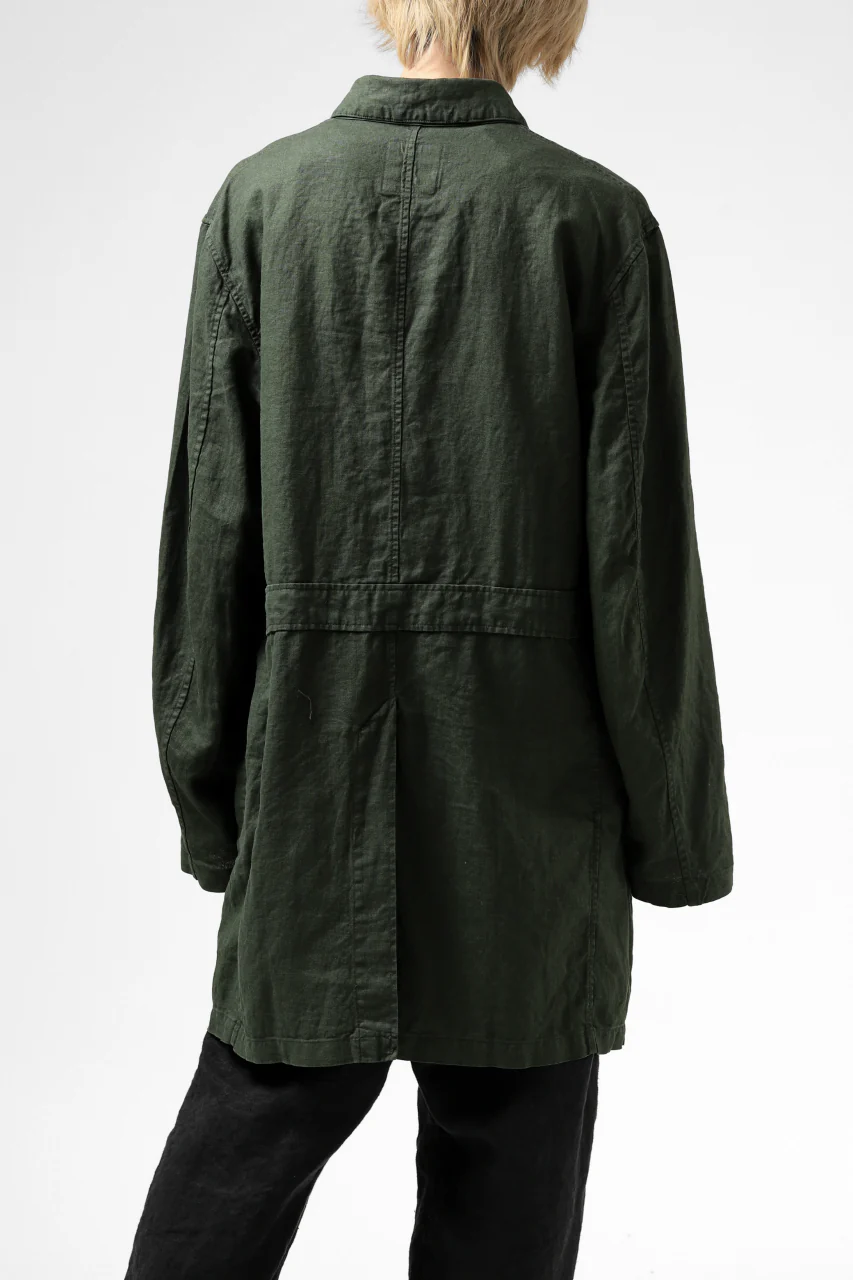 ISAMU KATAYAMA BACKLASH WORK COAT / GARMENT NATURAL DYED LINEN (LEAF) - Image 9