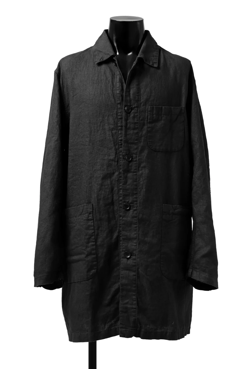 ISAMU KATAYAMA BACKLASH WORK COAT / GARMENT NATURAL DYED LINEN (SUMI) - Image 10