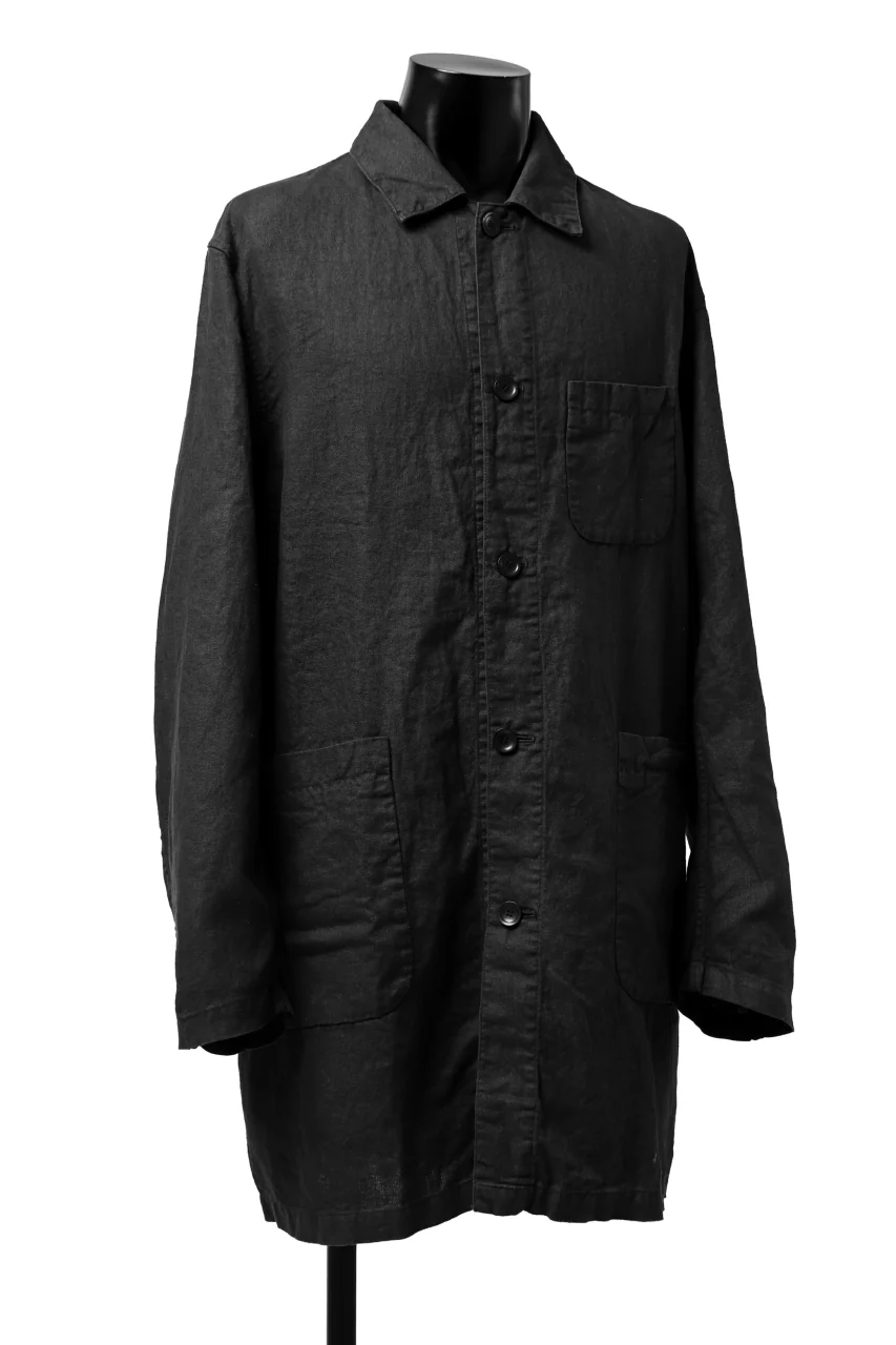 ISAMU KATAYAMA BACKLASH WORK COAT / GARMENT NATURAL DYED LINEN (SUMI) - Image 11