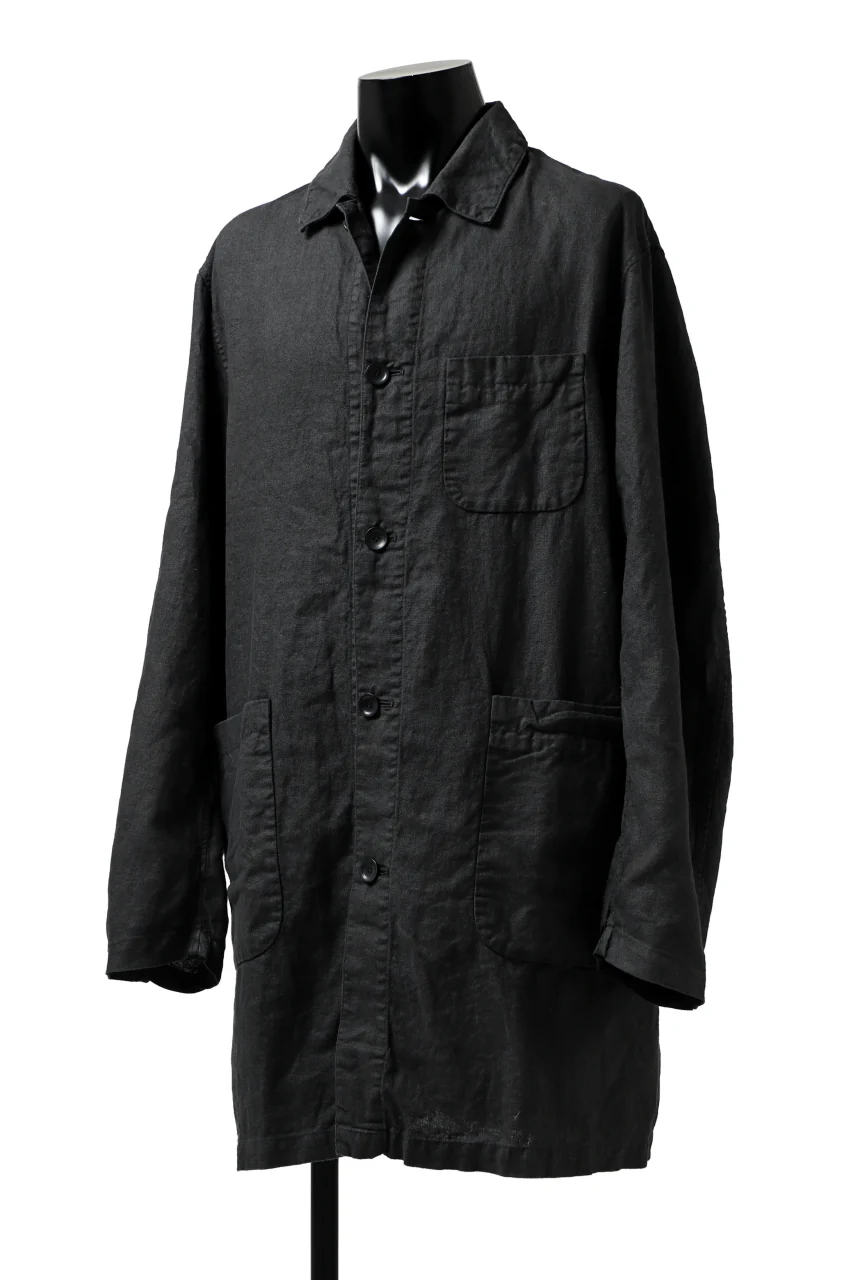 ISAMU KATAYAMA BACKLASH WORK COAT / GARMENT NATURAL DYED LINEN (SUMI) - Image 12