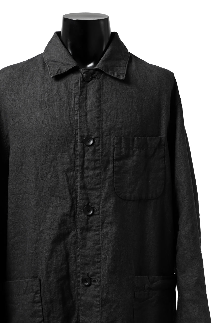 ISAMU KATAYAMA BACKLASH WORK COAT / GARMENT NATURAL DYED LINEN (SUMI) - Image 17