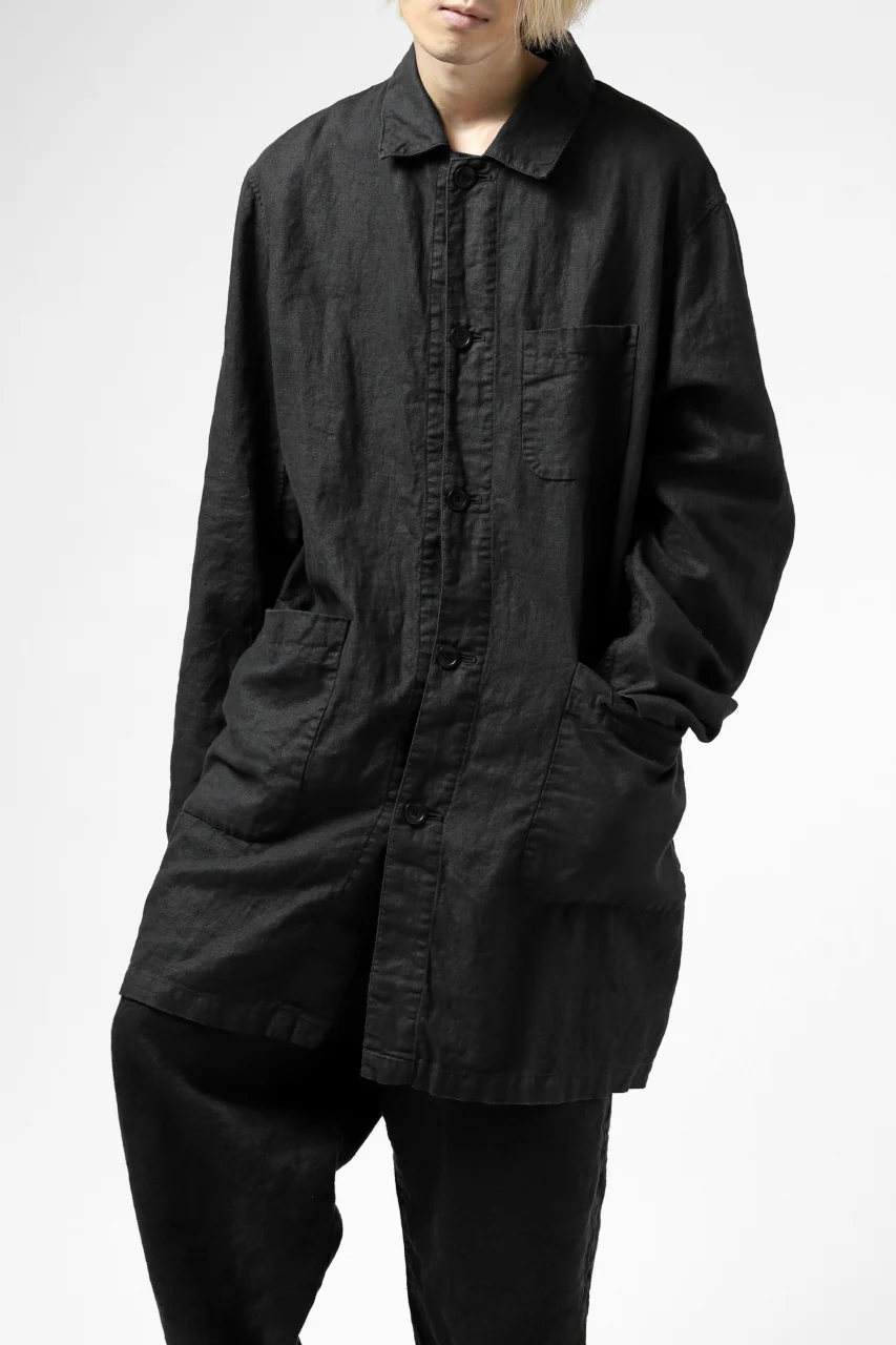 ISAMU KATAYAMA BACKLASH WORK COAT / GARMENT NATURAL DYED LINEN (SUMI) - Image 2