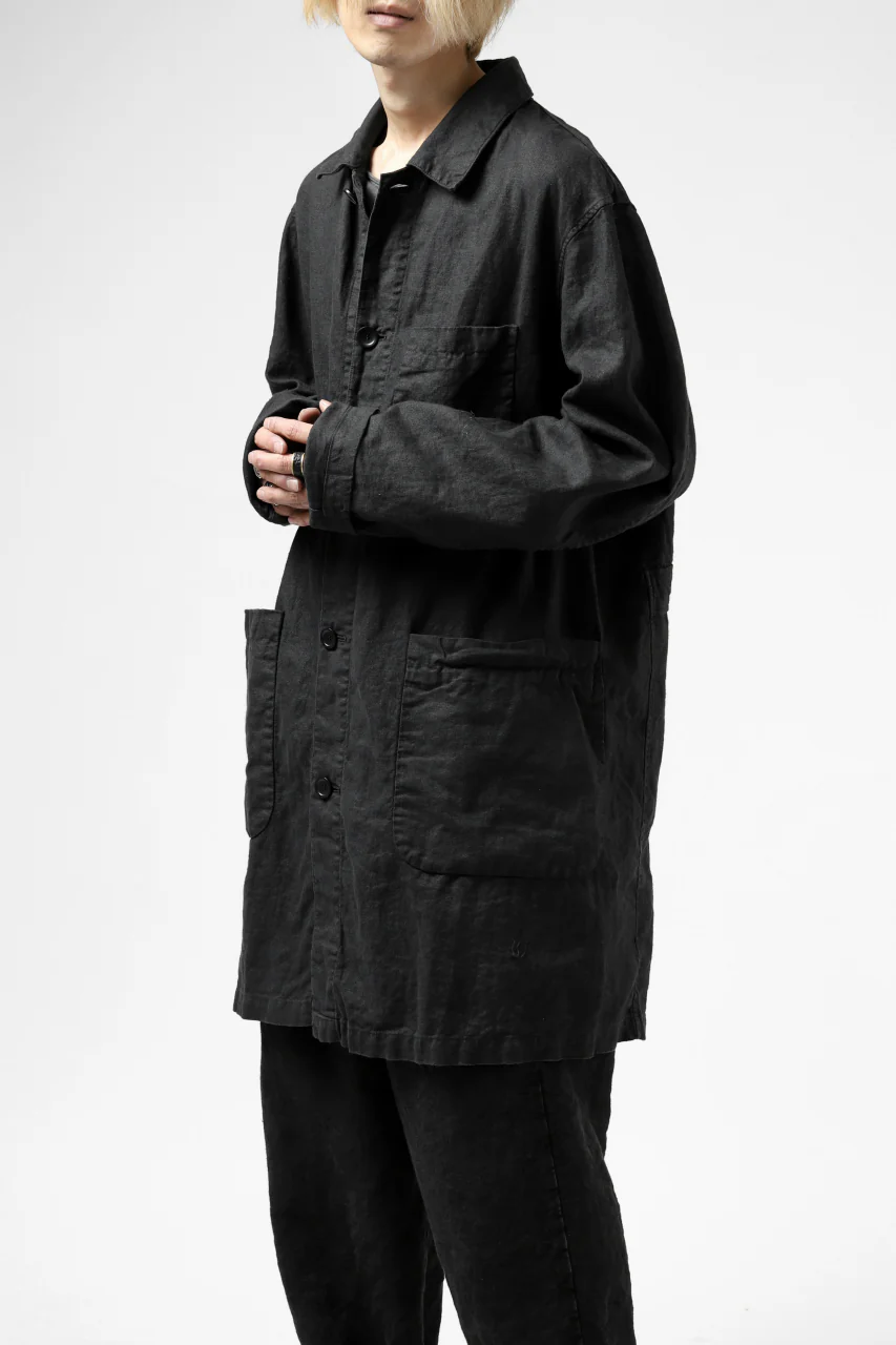 ISAMU KATAYAMA BACKLASH WORK COAT / GARMENT NATURAL DYED LINEN (SUMI) - Image 24