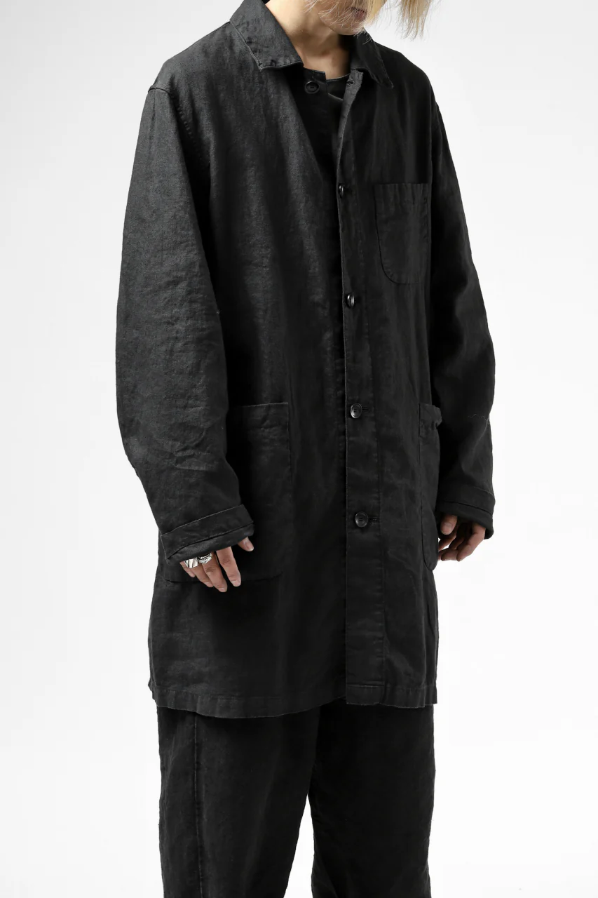 ISAMU KATAYAMA BACKLASH WORK COAT / GARMENT NATURAL DYED LINEN (SUMI) - Image 25
