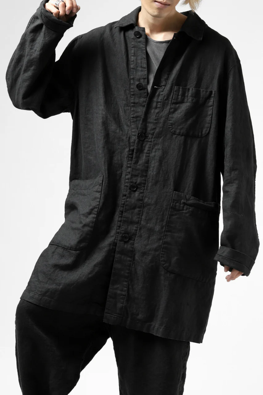 ISAMU KATAYAMA BACKLASH WORK COAT / GARMENT NATURAL DYED LINEN (SUMI) - Image 29