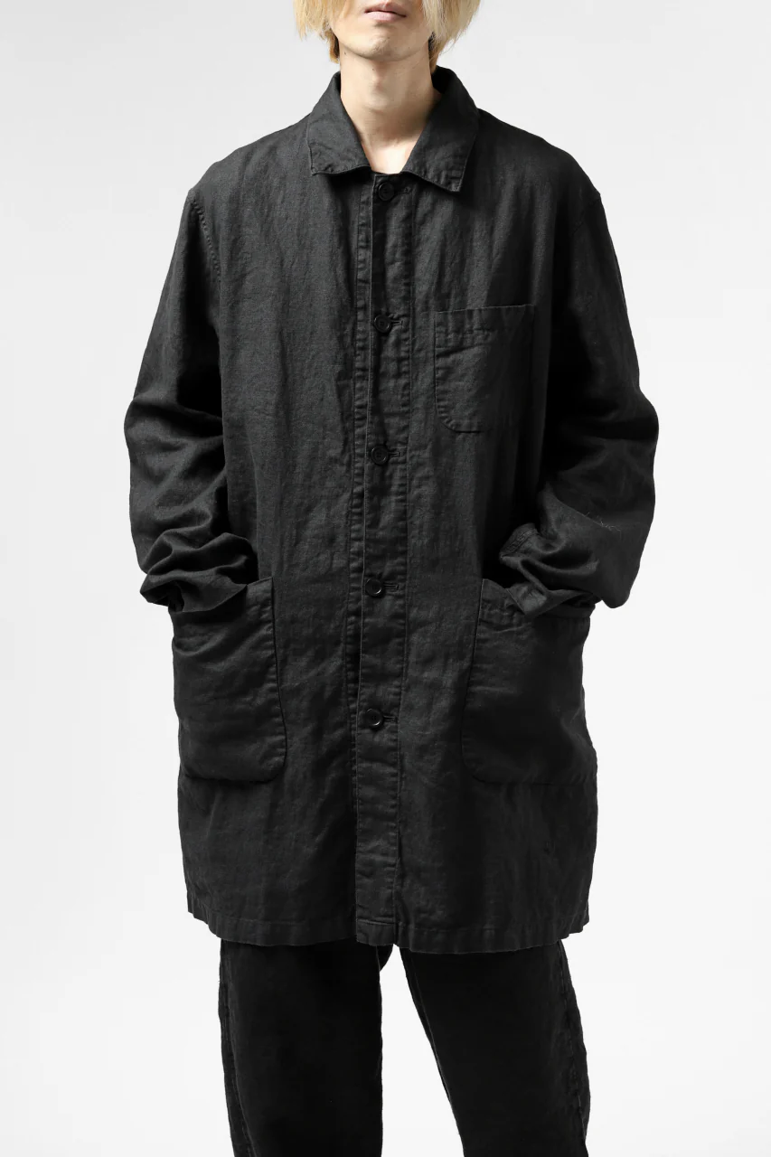 ISAMU KATAYAMA BACKLASH WORK COAT / GARMENT NATURAL DYED LINEN (SUMI) - Image 3