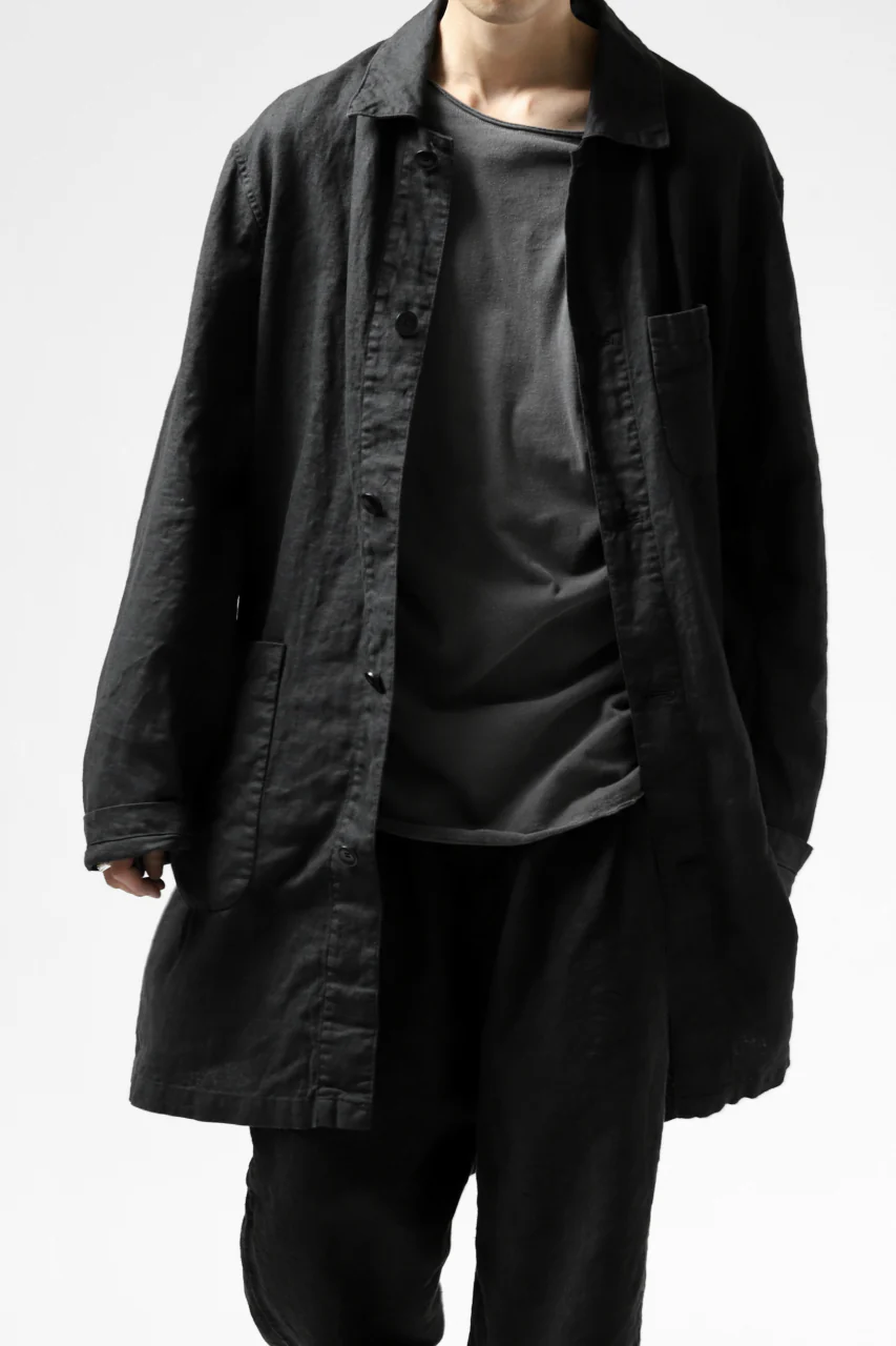 ISAMU KATAYAMA BACKLASH WORK COAT / GARMENT NATURAL DYED LINEN (SUMI) - Image 30