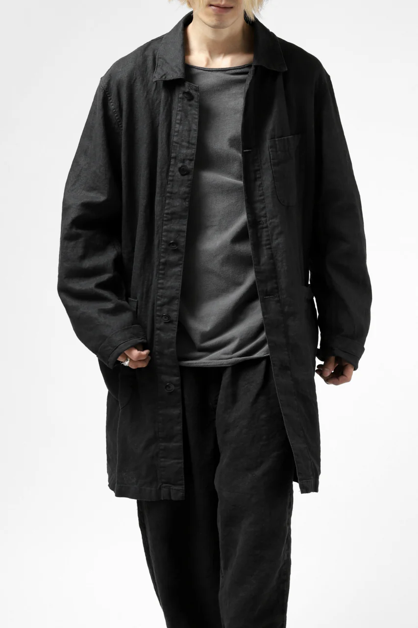 ISAMU KATAYAMA BACKLASH WORK COAT / GARMENT NATURAL DYED LINEN (SUMI) - Image 31