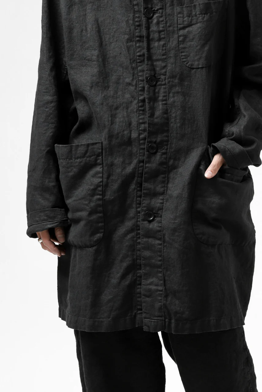 ISAMU KATAYAMA BACKLASH WORK COAT / GARMENT NATURAL DYED LINEN (SUMI) - Image 34