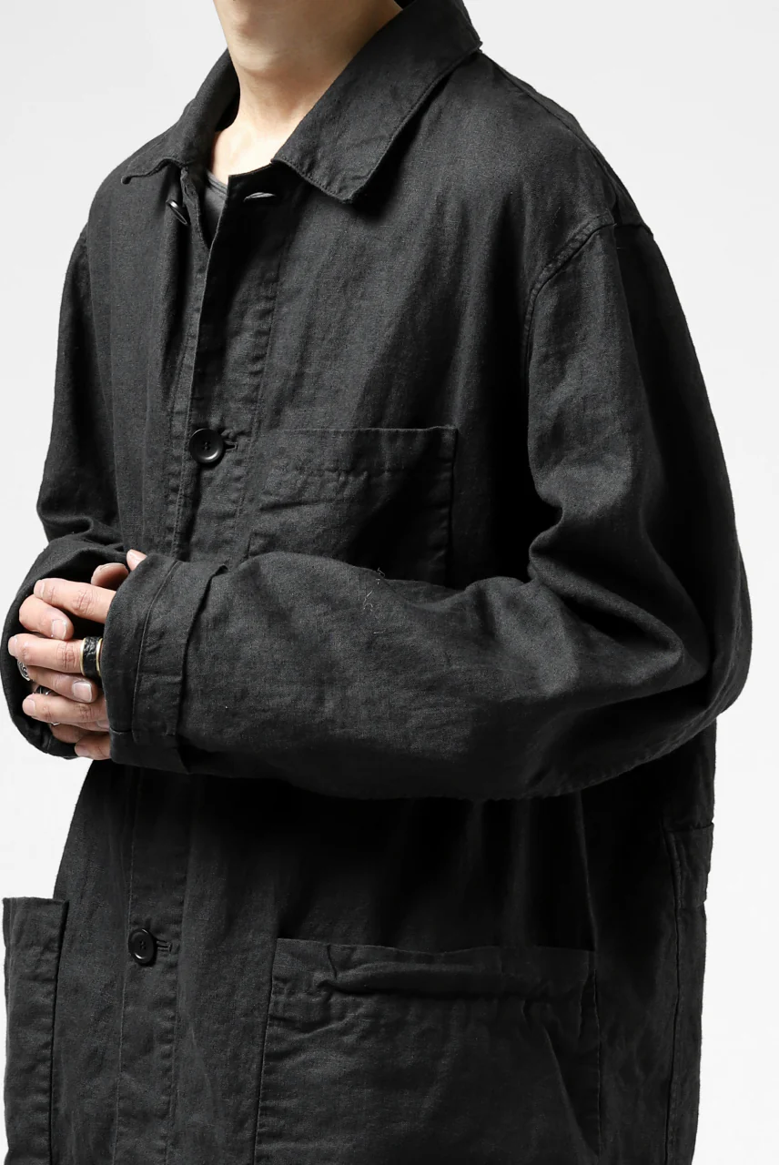 ISAMU KATAYAMA BACKLASH WORK COAT / GARMENT NATURAL DYED LINEN (SUMI) - Image 36