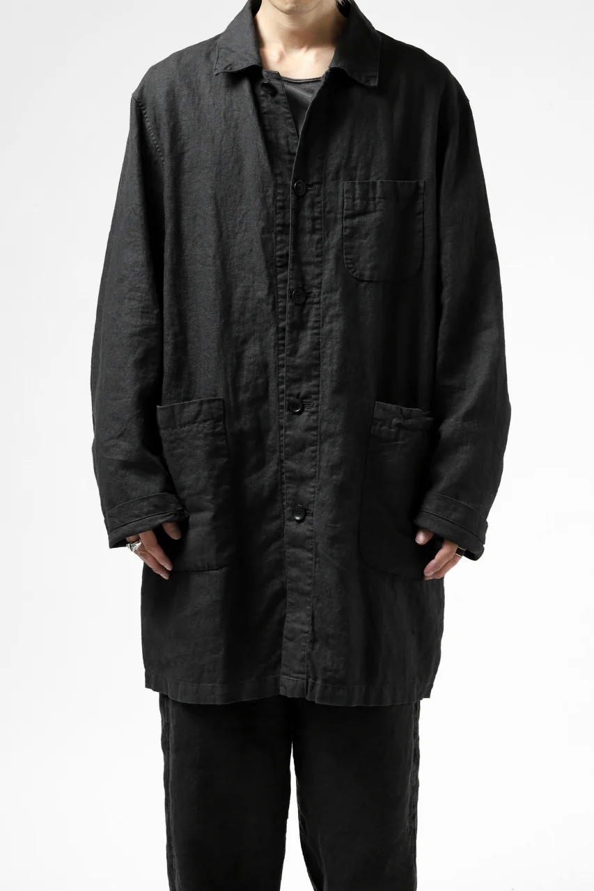 ISAMU KATAYAMA BACKLASH WORK COAT / GARMENT NATURAL DYED LINEN (SUMI) - Image 4