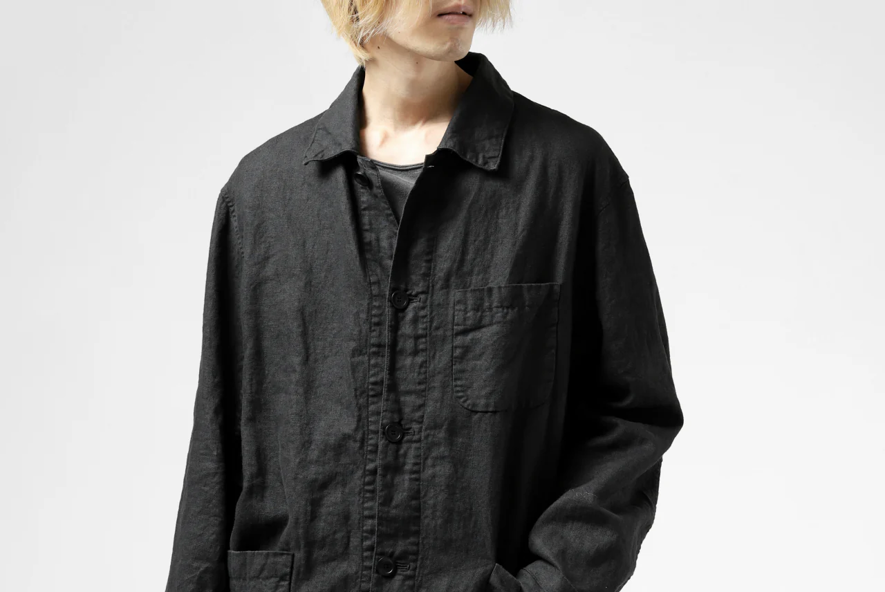 ISAMU KATAYAMA BACKLASH WORK COAT / GARMENT NATURAL DYED LINEN (SUMI) - Image 43