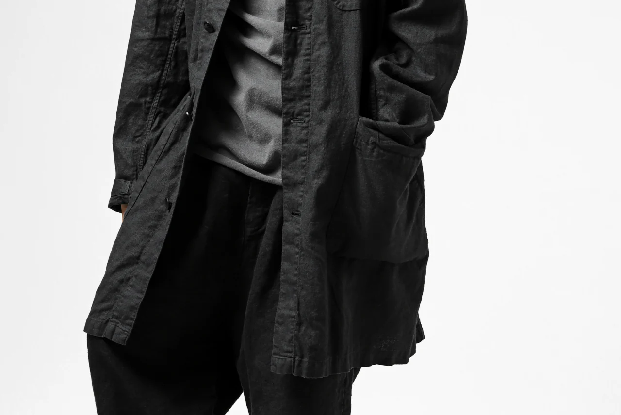ISAMU KATAYAMA BACKLASH WORK COAT / GARMENT NATURAL DYED LINEN (SUMI) - Image 46