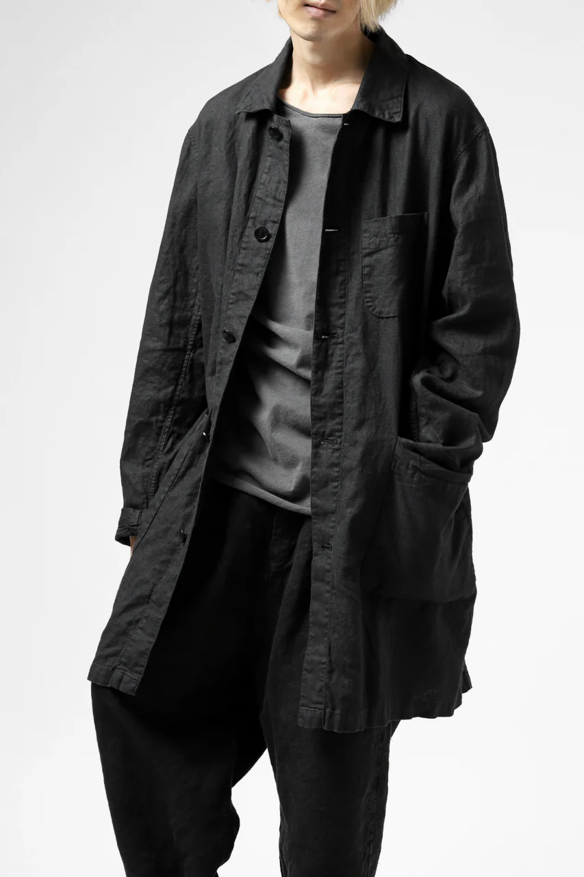 ISAMU KATAYAMA BACKLASH WORK COAT / GARMENT NATURAL DYED LINEN (SUMI) - Image 5
