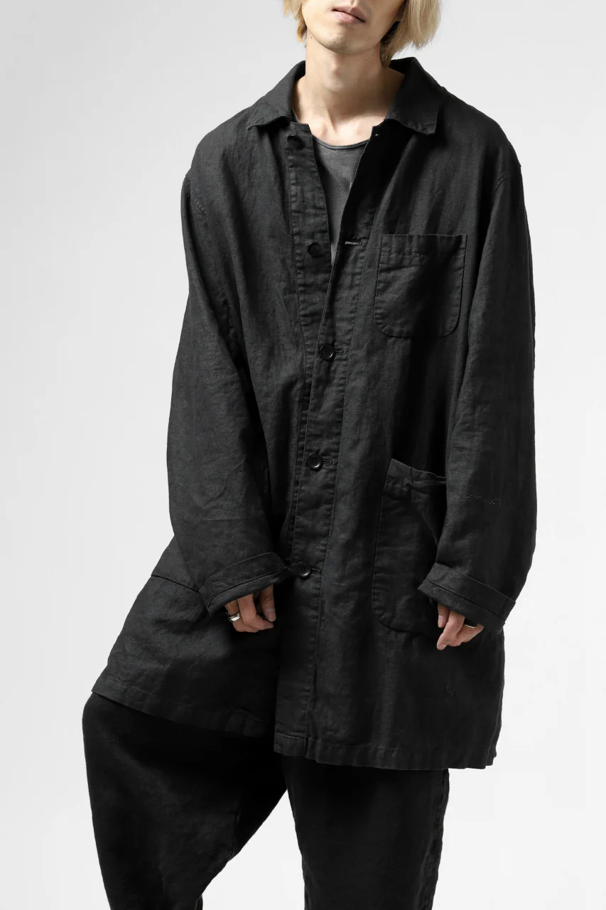 ISAMU KATAYAMA BACKLASH WORK COAT / GARMENT NATURAL DYED LINEN (SUMI) - Image 7