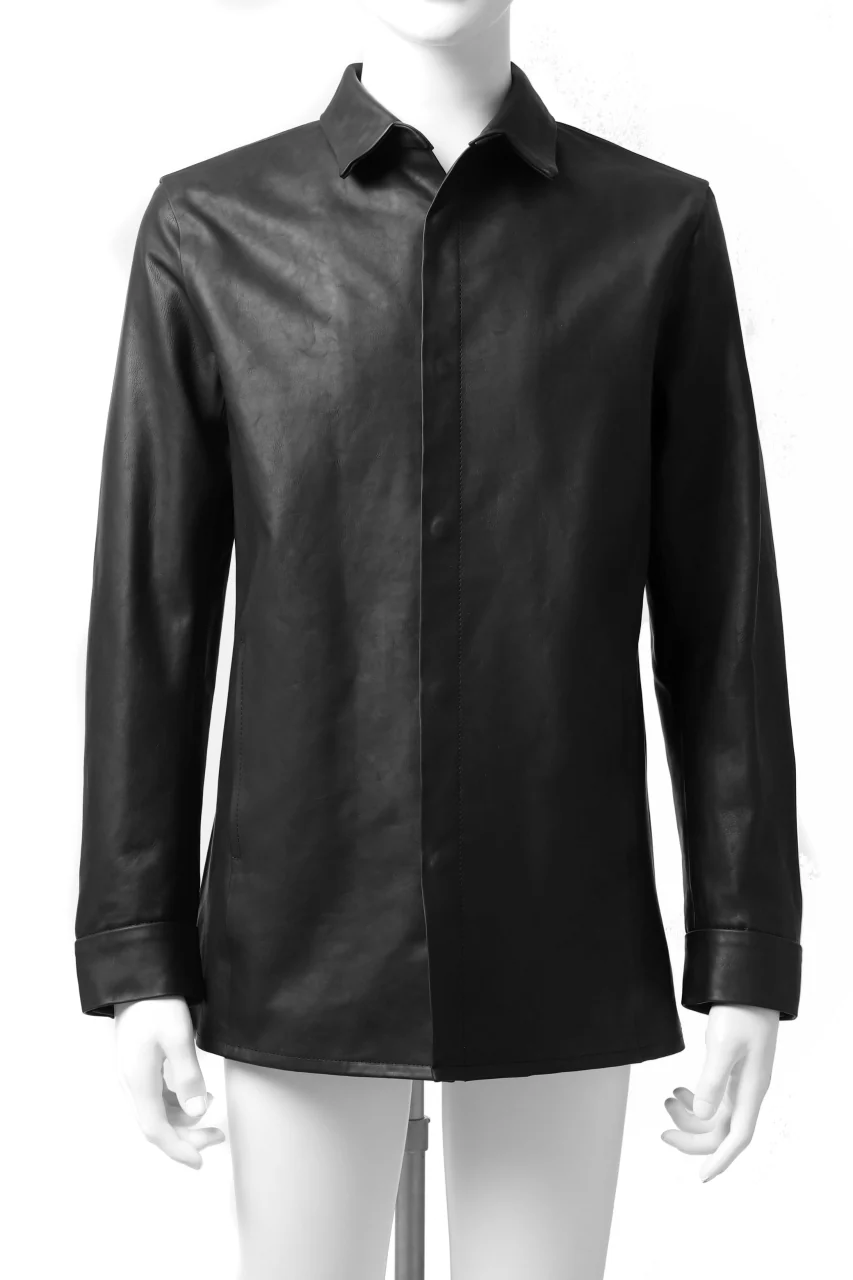 ISAMU KATAYAMA BACKLASH xx GUIDI COMMA 8 LEATHER SHIRT / CALF "Vitello Fiore Volonato" (BLACK) - Image 10