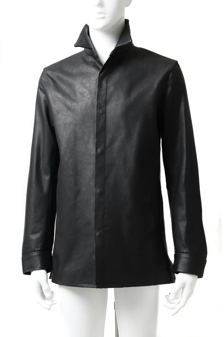 ISAMU KATAYAMA BACKLASH xx GUIDI COMMA 8 LEATHER SHIRT / CALF "Vitello Fiore Volonato" (BLACK) - Image 11
