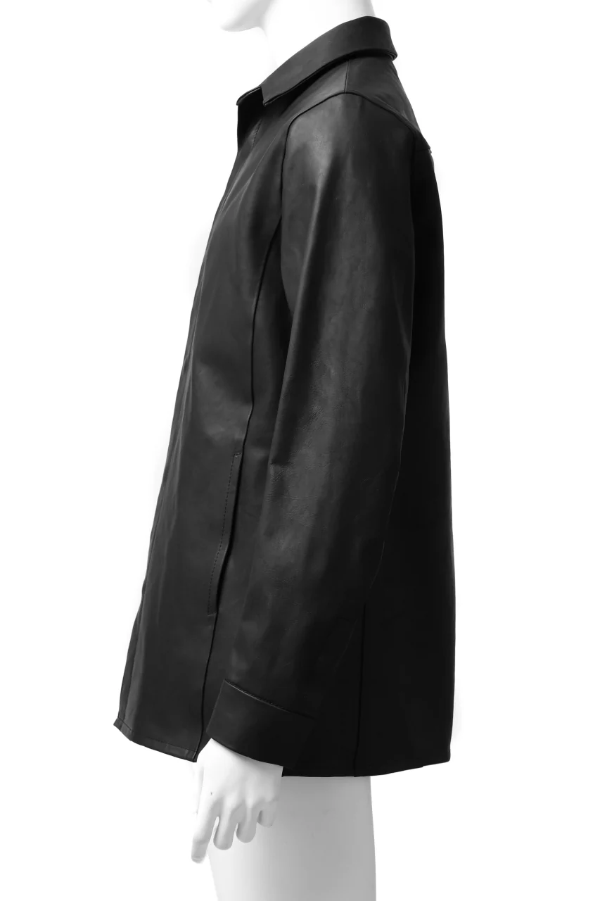 ISAMU KATAYAMA BACKLASH xx GUIDI COMMA 8 LEATHER SHIRT / CALF "Vitello Fiore Volonato" (BLACK) - Image 12