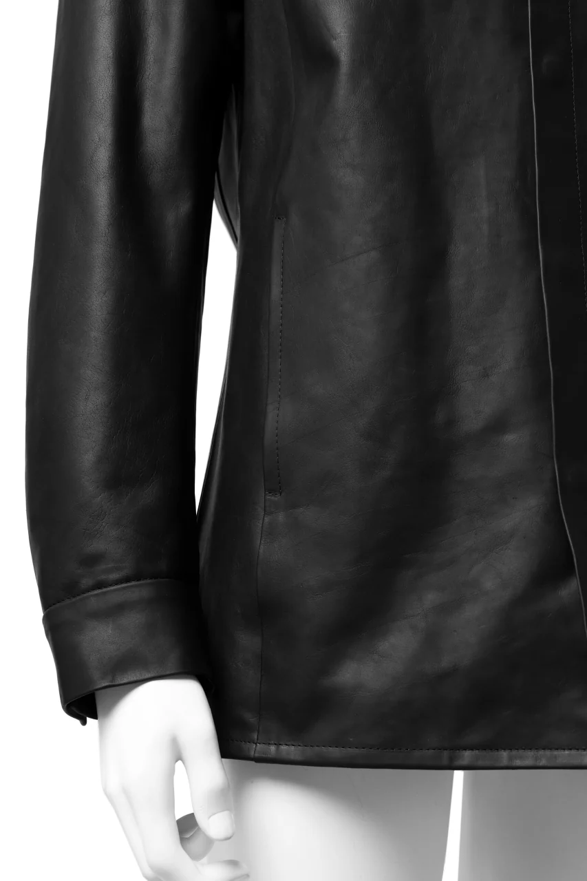 ISAMU KATAYAMA BACKLASH xx GUIDI COMMA 8 LEATHER SHIRT / CALF "Vitello Fiore Volonato" (BLACK) - Image 16