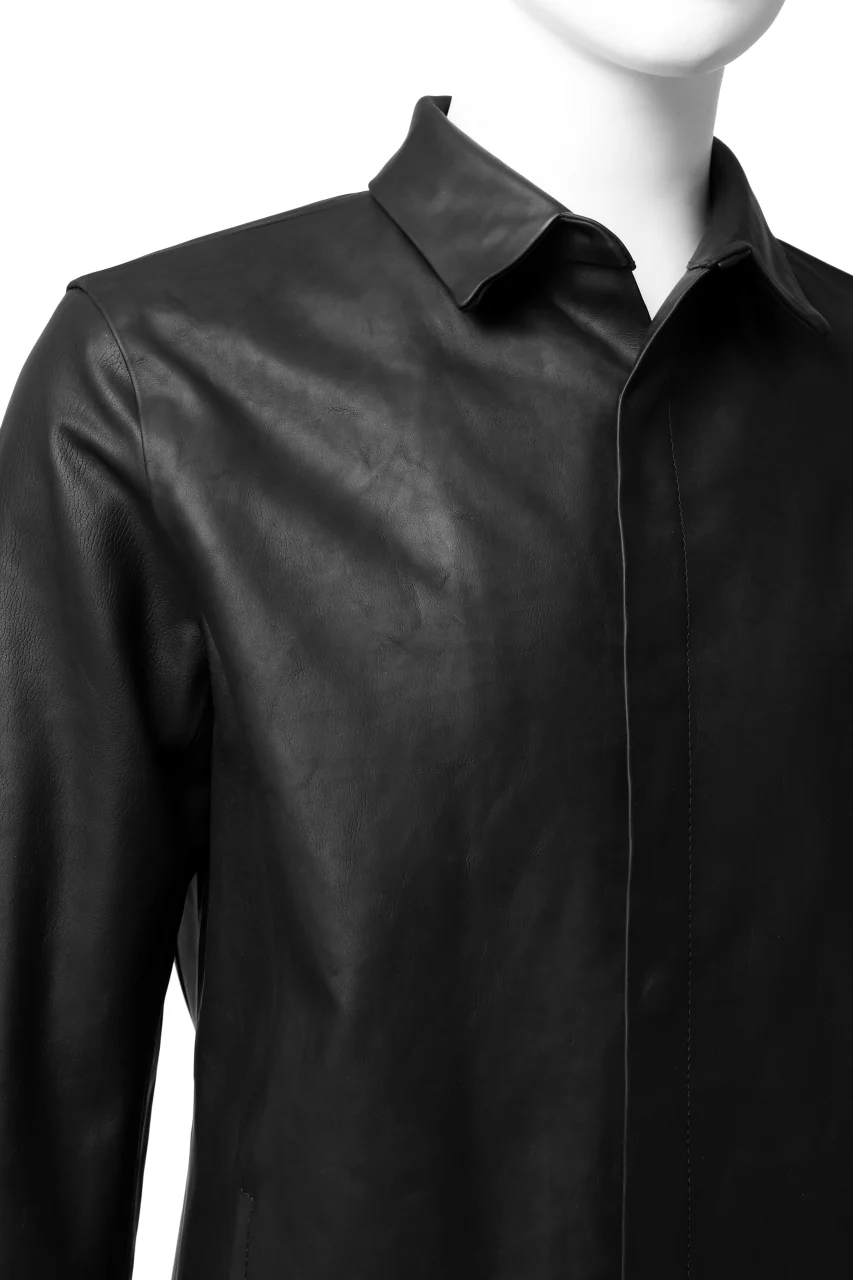 ISAMU KATAYAMA BACKLASH xx GUIDI COMMA 8 LEATHER SHIRT / CALF "Vitello Fiore Volonato" (BLACK) - Image 18