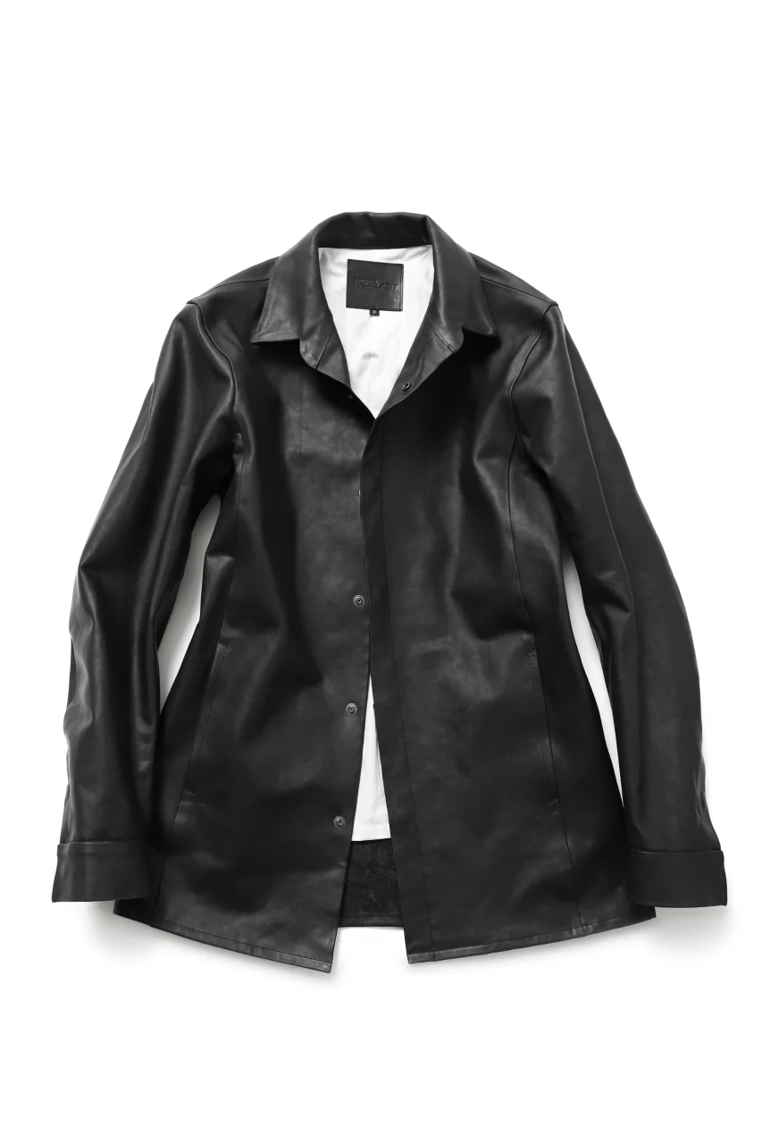 ISAMU KATAYAMA BACKLASH xx GUIDI COMMA 8 LEATHER SHIRT / CALF "Vitello Fiore Volonato" (BLACK) - Image 2