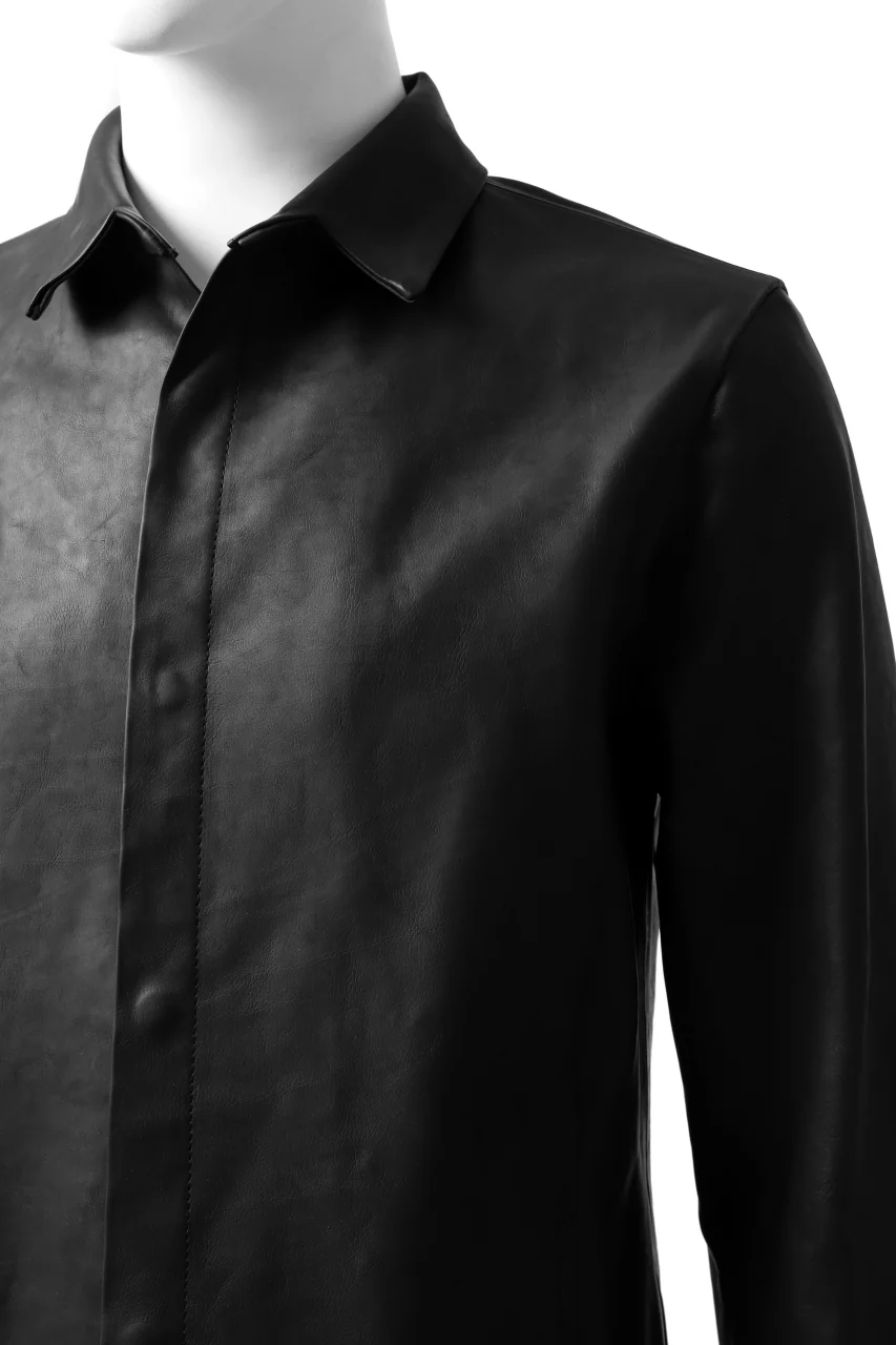ISAMU KATAYAMA BACKLASH xx GUIDI COMMA 8 LEATHER SHIRT / CALF "Vitello Fiore Volonato" (BLACK) - Image 20