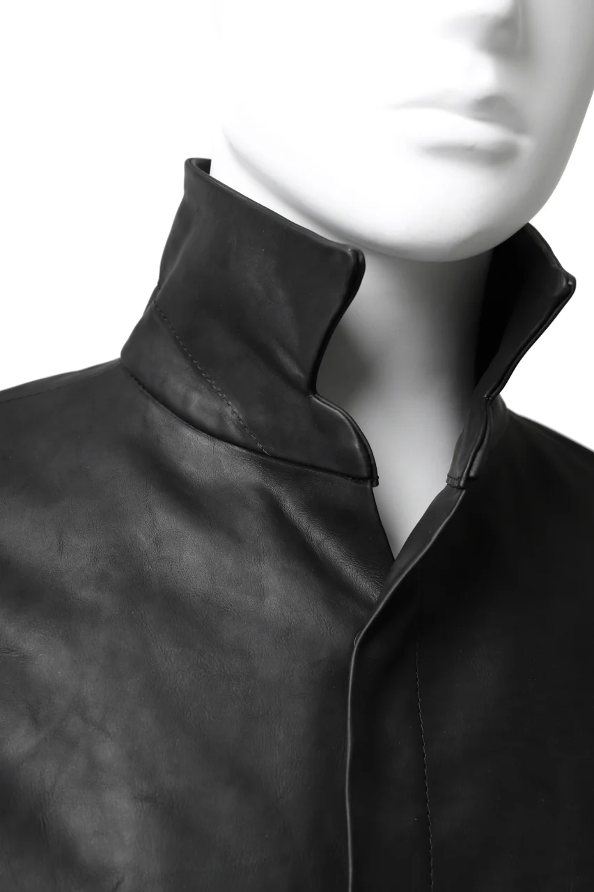 ISAMU KATAYAMA BACKLASH xx GUIDI COMMA 8 LEATHER SHIRT / CALF "Vitello Fiore Volonato" (BLACK) - Image 23