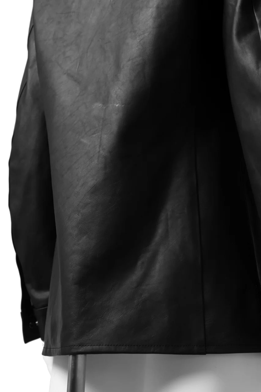 ISAMU KATAYAMA BACKLASH xx GUIDI COMMA 8 LEATHER SHIRT / CALF "Vitello Fiore Volonato" (BLACK) - Image 32