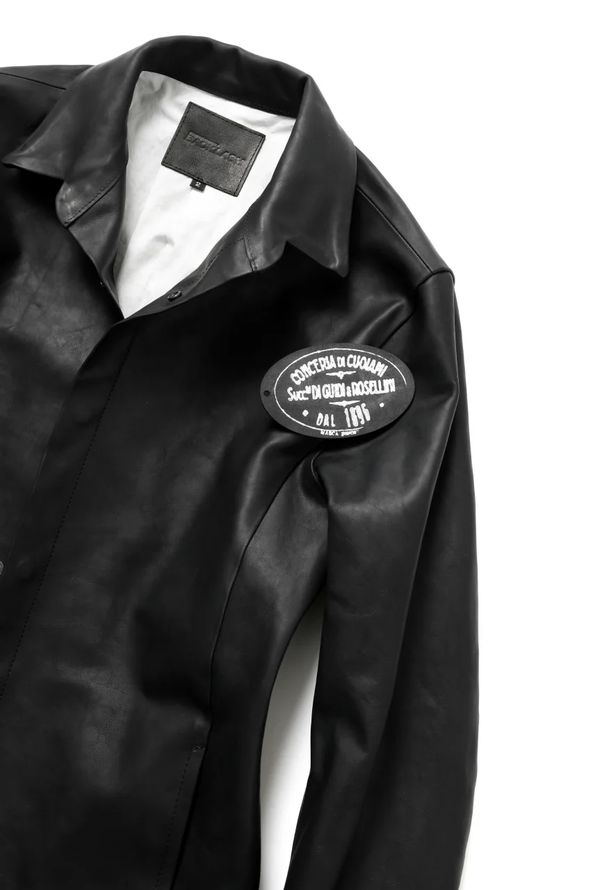 ISAMU KATAYAMA BACKLASH xx GUIDI COMMA 8 LEATHER SHIRT / CALF "Vitello Fiore Volonato" (BLACK) - Image 35