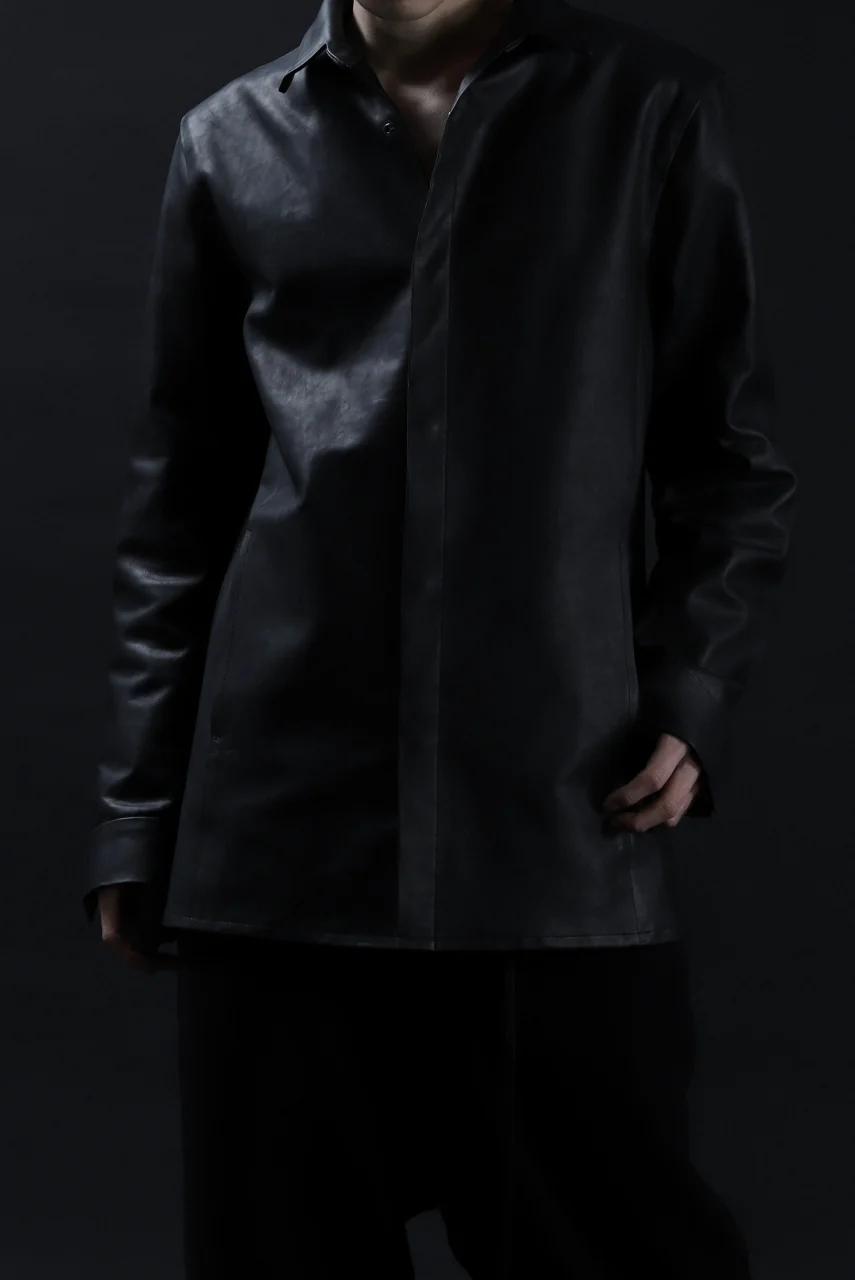 ISAMU KATAYAMA BACKLASH xx GUIDI COMMA 8 LEATHER SHIRT / CALF "Vitello Fiore Volonato" (BLACK) - Image 44