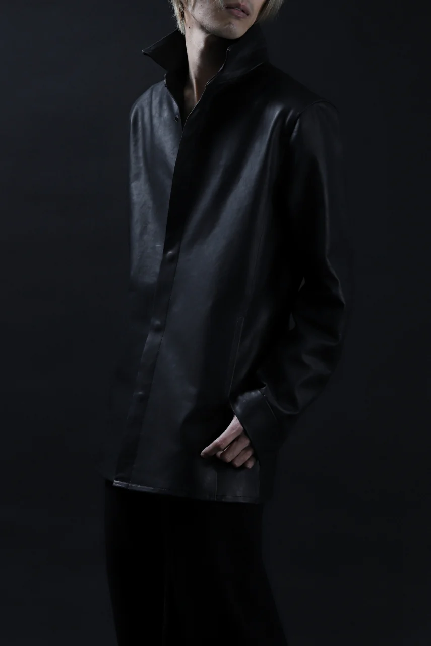 ISAMU KATAYAMA BACKLASH xx GUIDI COMMA 8 LEATHER SHIRT / CALF "Vitello Fiore Volonato" (BLACK) - Image 46