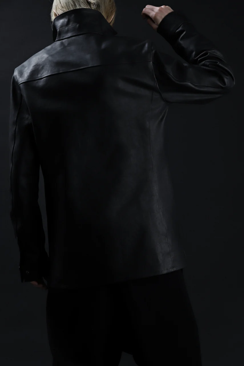 ISAMU KATAYAMA BACKLASH xx GUIDI COMMA 8 LEATHER SHIRT / CALF "Vitello Fiore Volonato" (BLACK) - Image 47