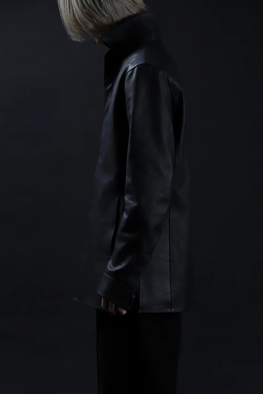 ISAMU KATAYAMA BACKLASH xx GUIDI COMMA 8 LEATHER SHIRT / CALF "Vitello Fiore Volonato" (BLACK) - Image 49