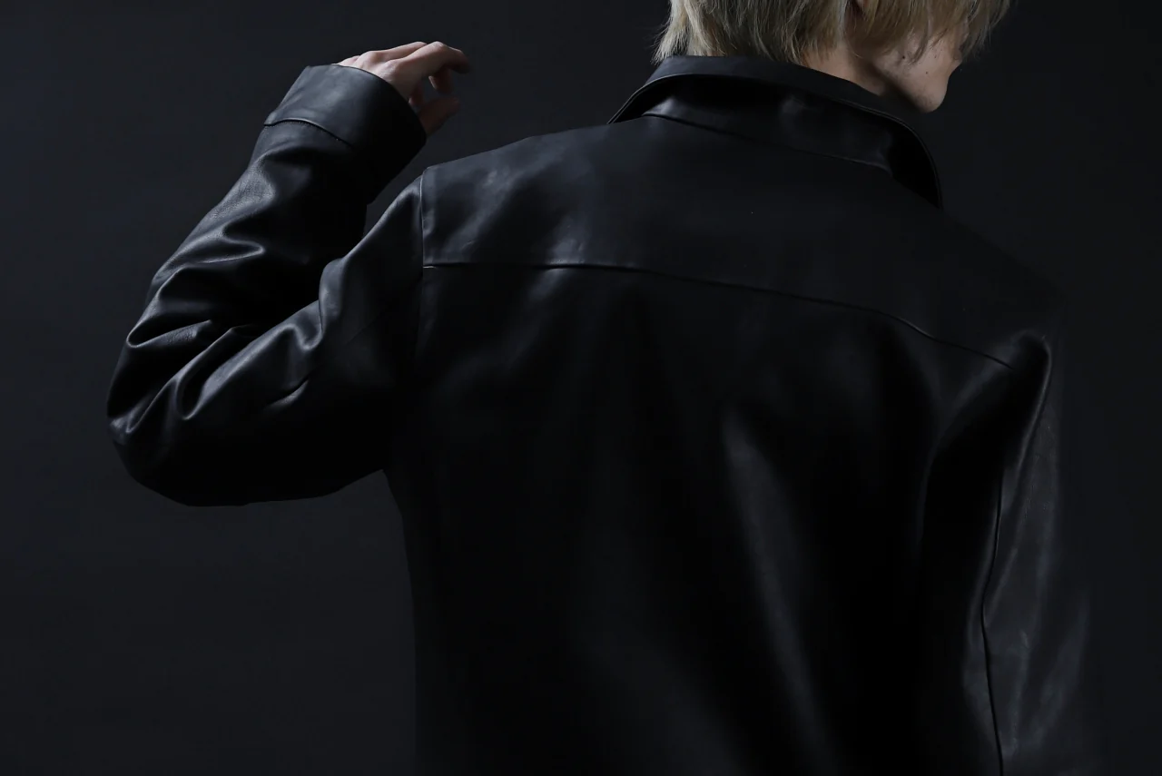 ISAMU KATAYAMA BACKLASH xx GUIDI COMMA 8 LEATHER SHIRT / CALF "Vitello Fiore Volonato" (BLACK) - Image 60