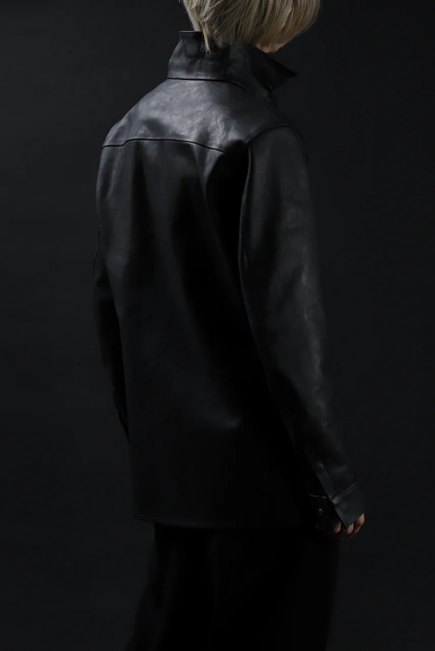ISAMU KATAYAMA BACKLASH xx GUIDI COMMA 8 LEATHER SHIRT / CALF "Vitello Fiore Volonato" (BLACK) - Image 8