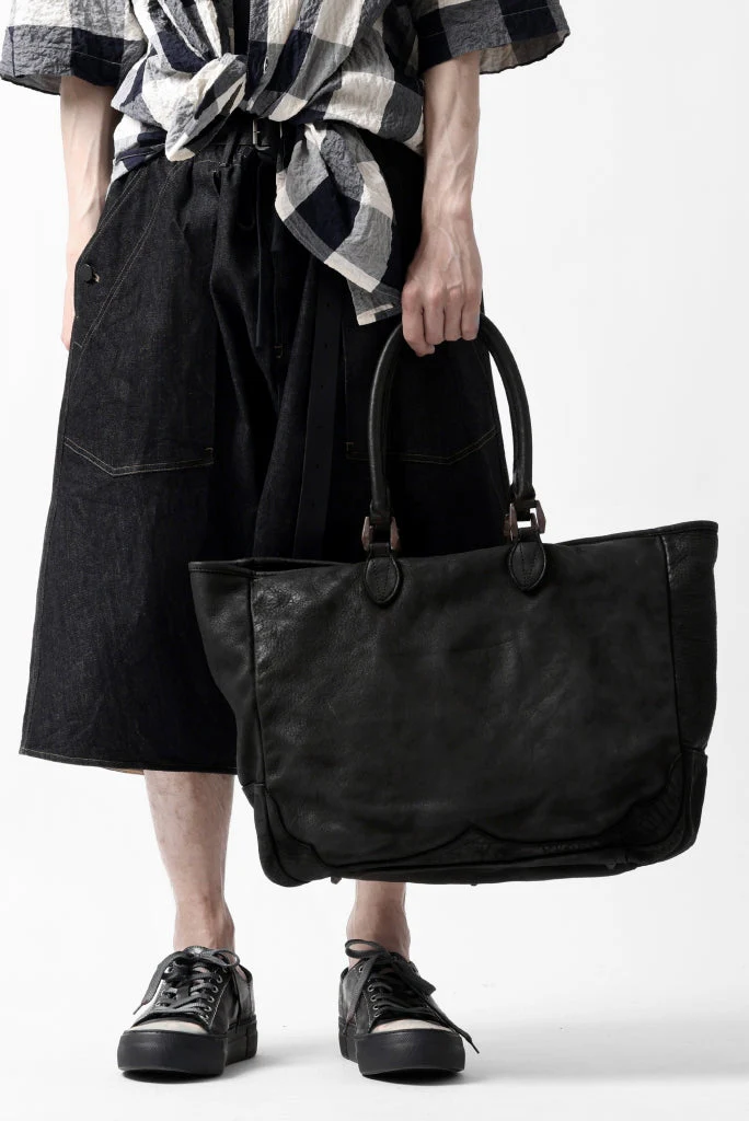 ISAMU KATAYAMA BACKLASH ZIP TOTE BAG / OBJECT DYED ROUGH STEER (BLACK) - Image 3