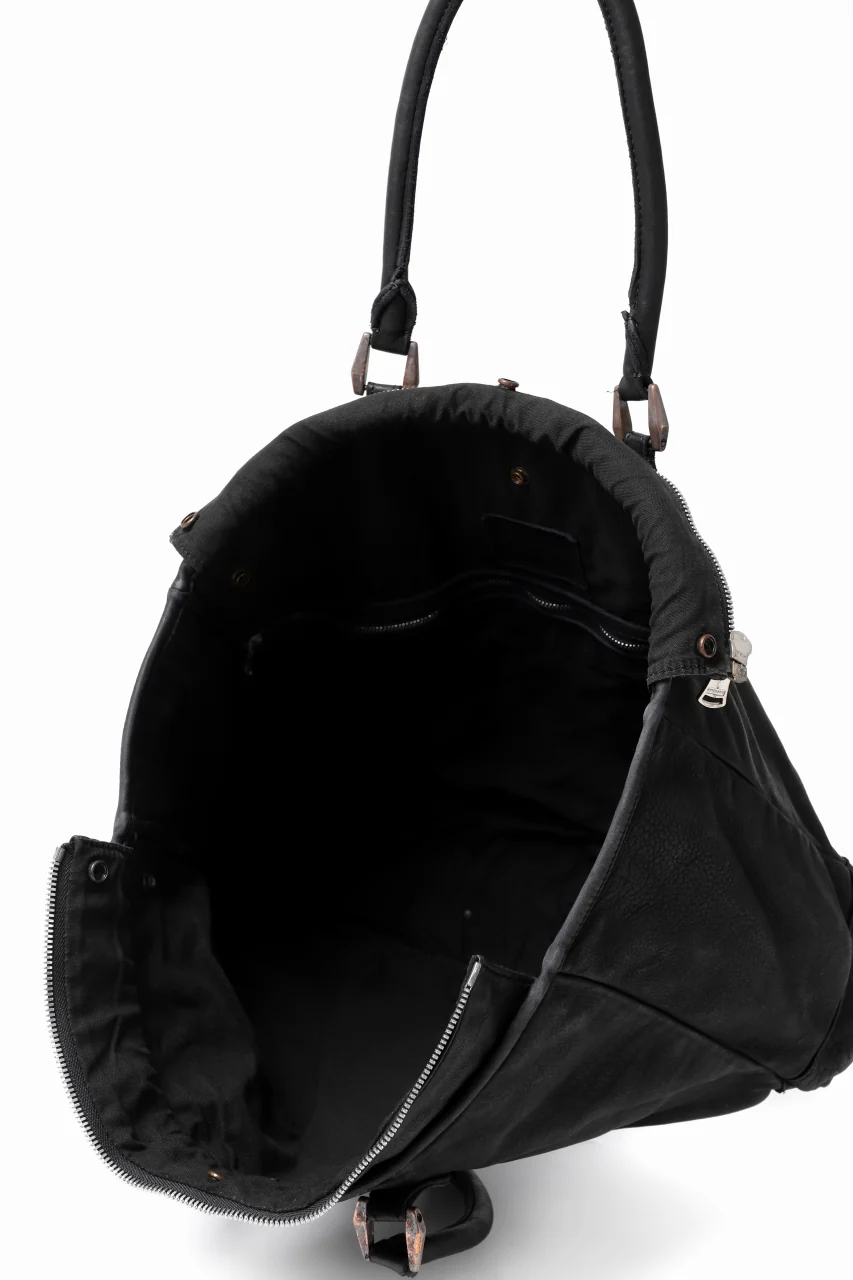 ISAMU KATAYAMA BACKLASH ZIP TOTE BAG / Rough Steer OBJECT DYED (BLACK) - Image 12