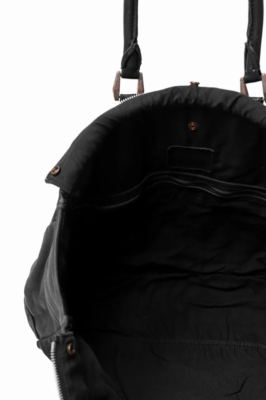 ISAMU KATAYAMA BACKLASH ZIP TOTE BAG / Rough Steer OBJECT DYED (BLACK) - Image 13
