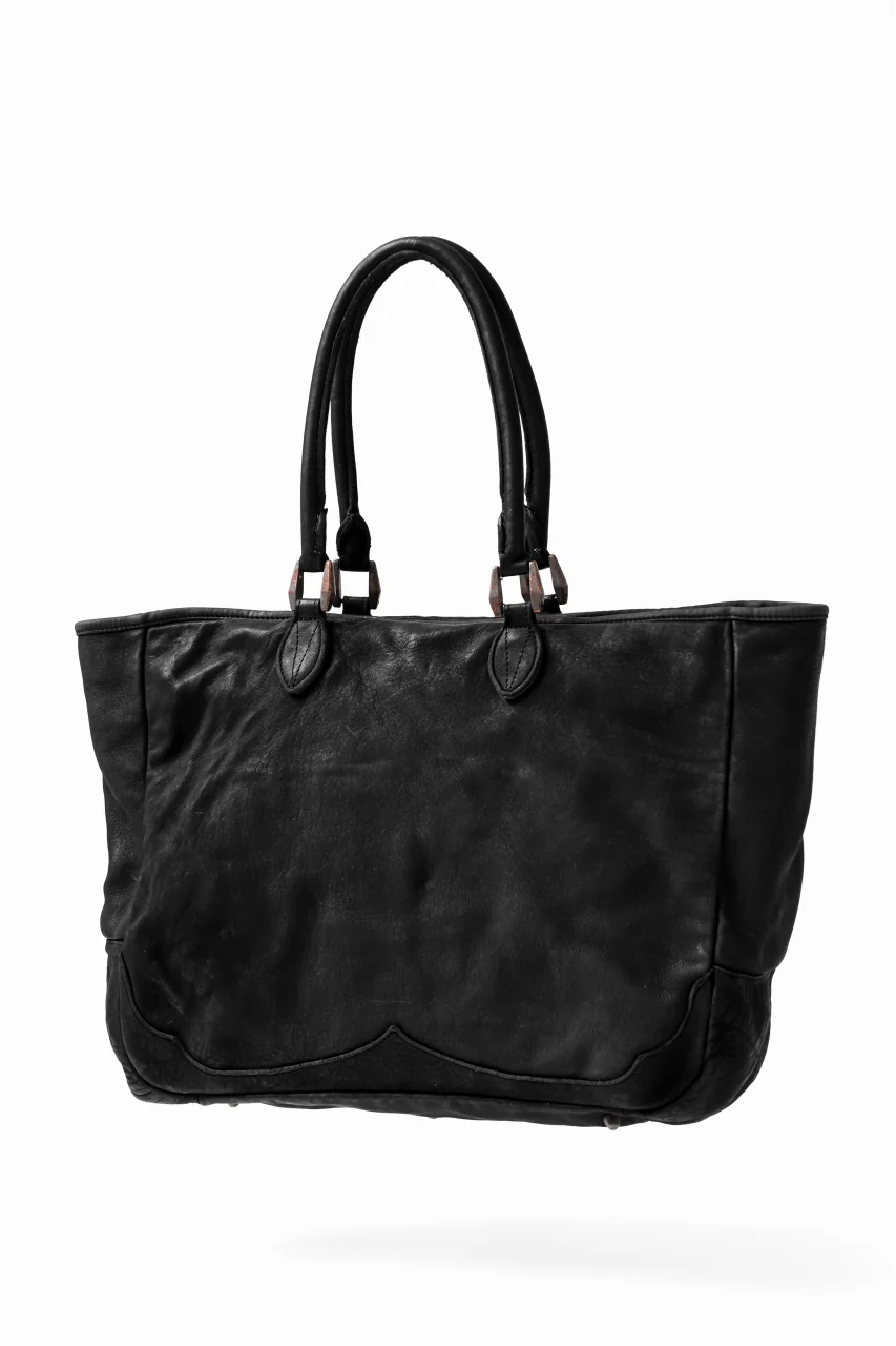 ISAMU KATAYAMA BACKLASH ZIP TOTE BAG / Rough Steer OBJECT DYED (BLACK) - Image 2