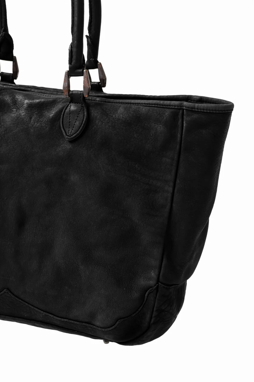 ISAMU KATAYAMA BACKLASH ZIP TOTE BAG / Rough Steer OBJECT DYED (BLACK) - Image 5