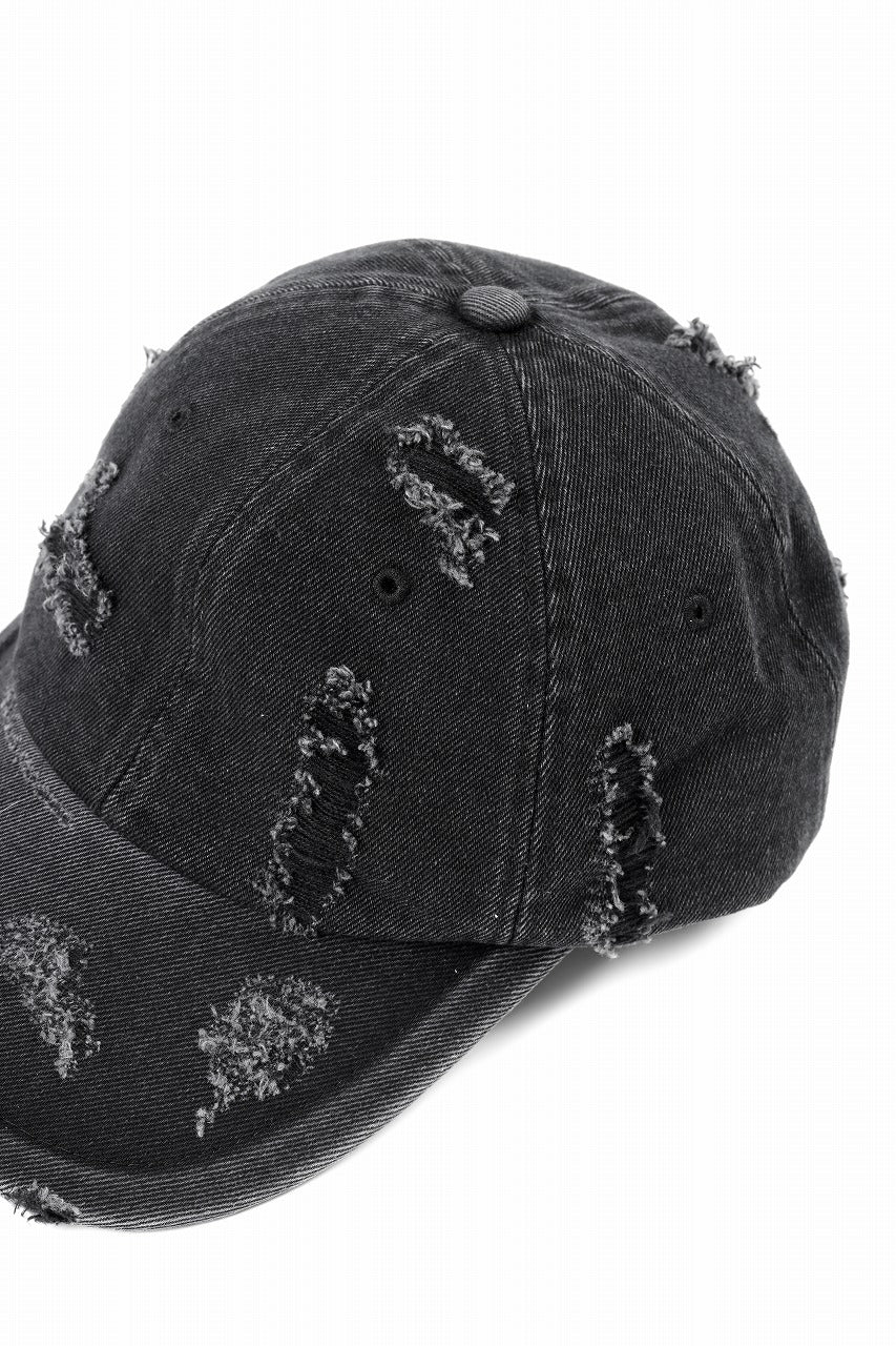 Juun.J Distressed Denim Ball Cap (BLACK) - Image 9