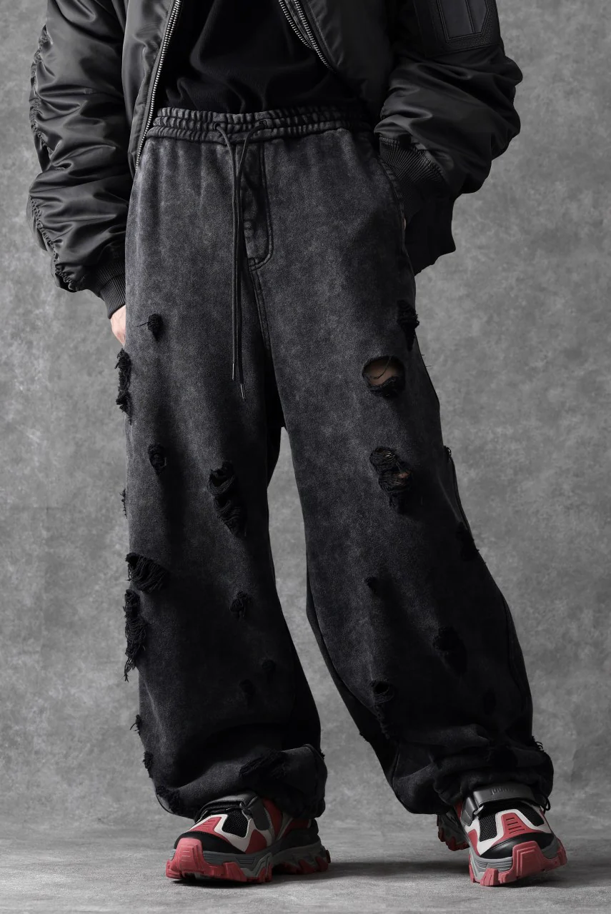 Juun.J Garment Dyed Distressed Wide Track Pants (GREY) - Image 16