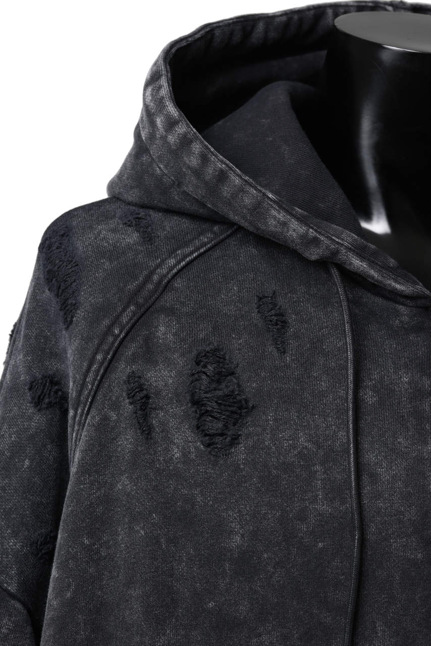 Juun.J Garment Dyed Distressed Zip Up Hoodie (GREY) - Image 12