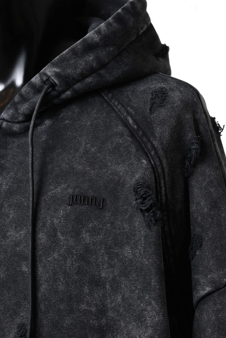 Juun.J Garment Dyed Distressed Zip Up Hoodie (GREY) - Image 13