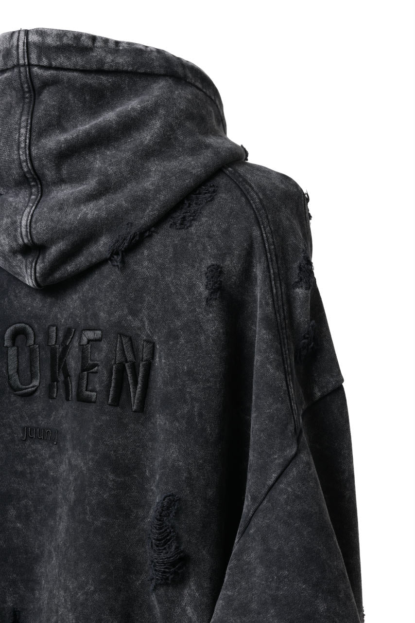 Juun.J Garment Dyed Distressed Zip Up Hoodie (GREY) - Image 17