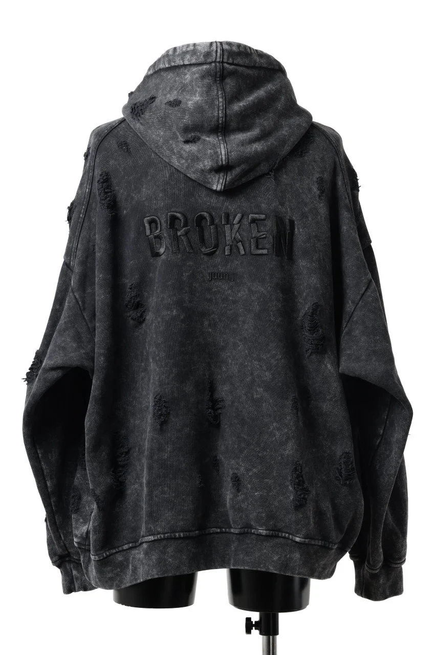 Juun.J Garment Dyed Distressed Zip Up Hoodie (GREY) - Image 4