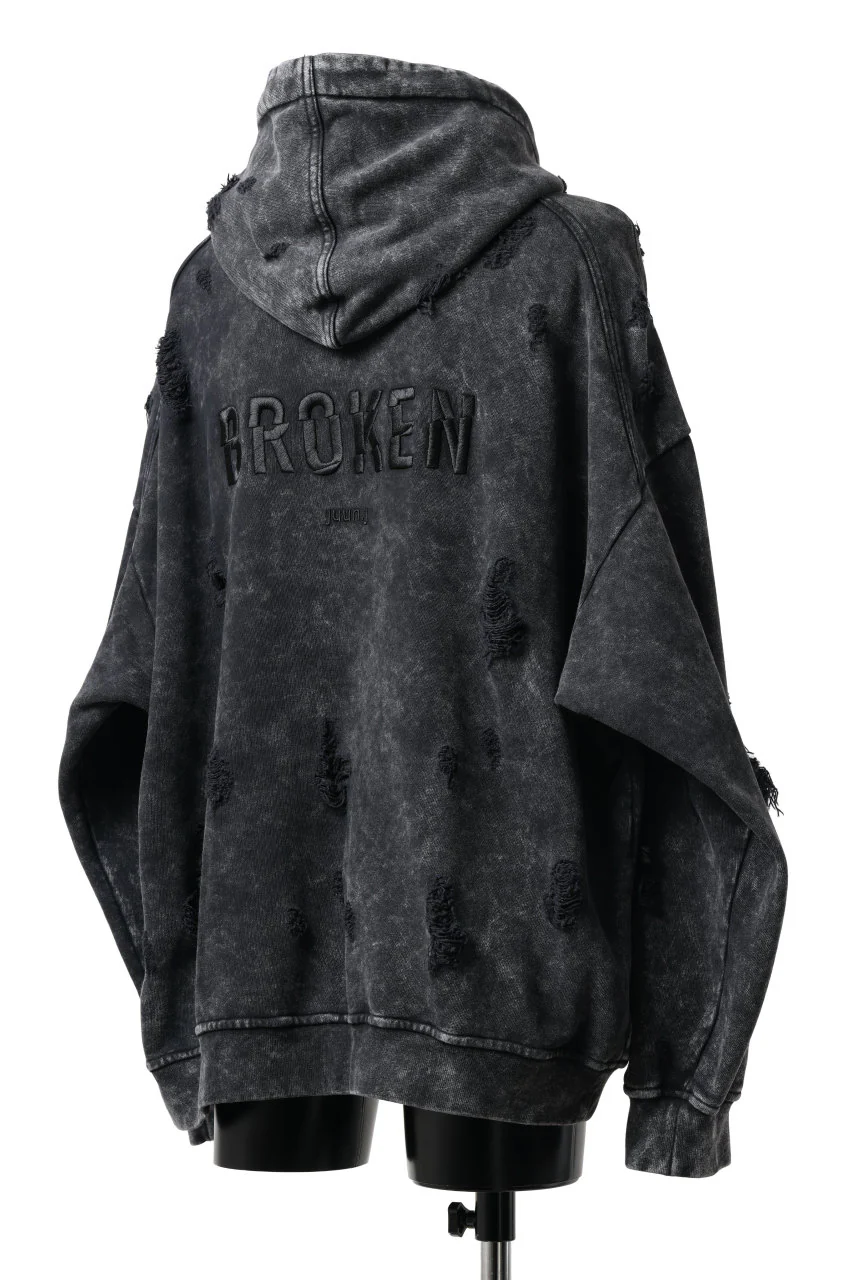 Juun.J Garment Dyed Distressed Zip Up Hoodie (GREY) - Image 5