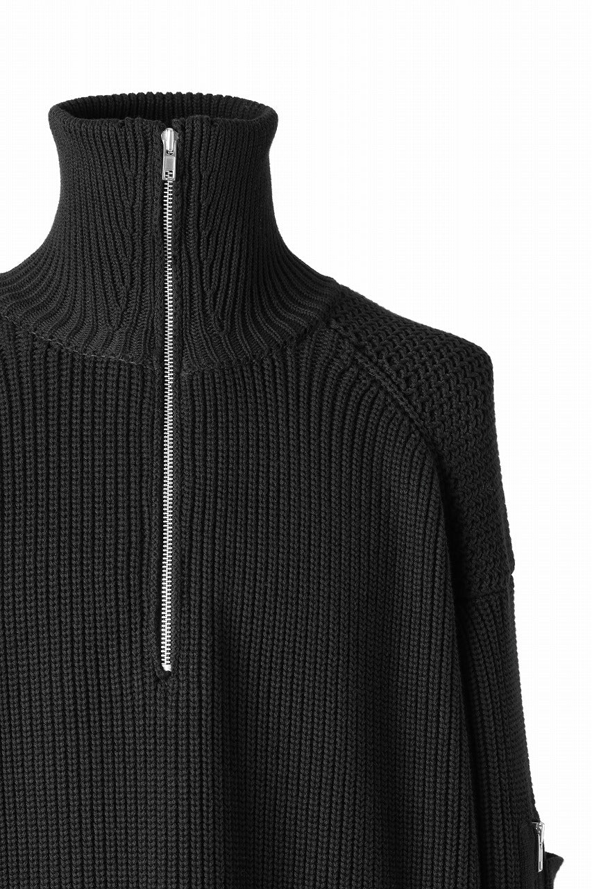 Juun.J Half Zip-up Pullover Sweater (BLACK) - Image 9